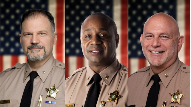 Newly appointed Assistant Sheriffs Javier Ruiz, Fernand Charles Jr. and Andrew Glass.